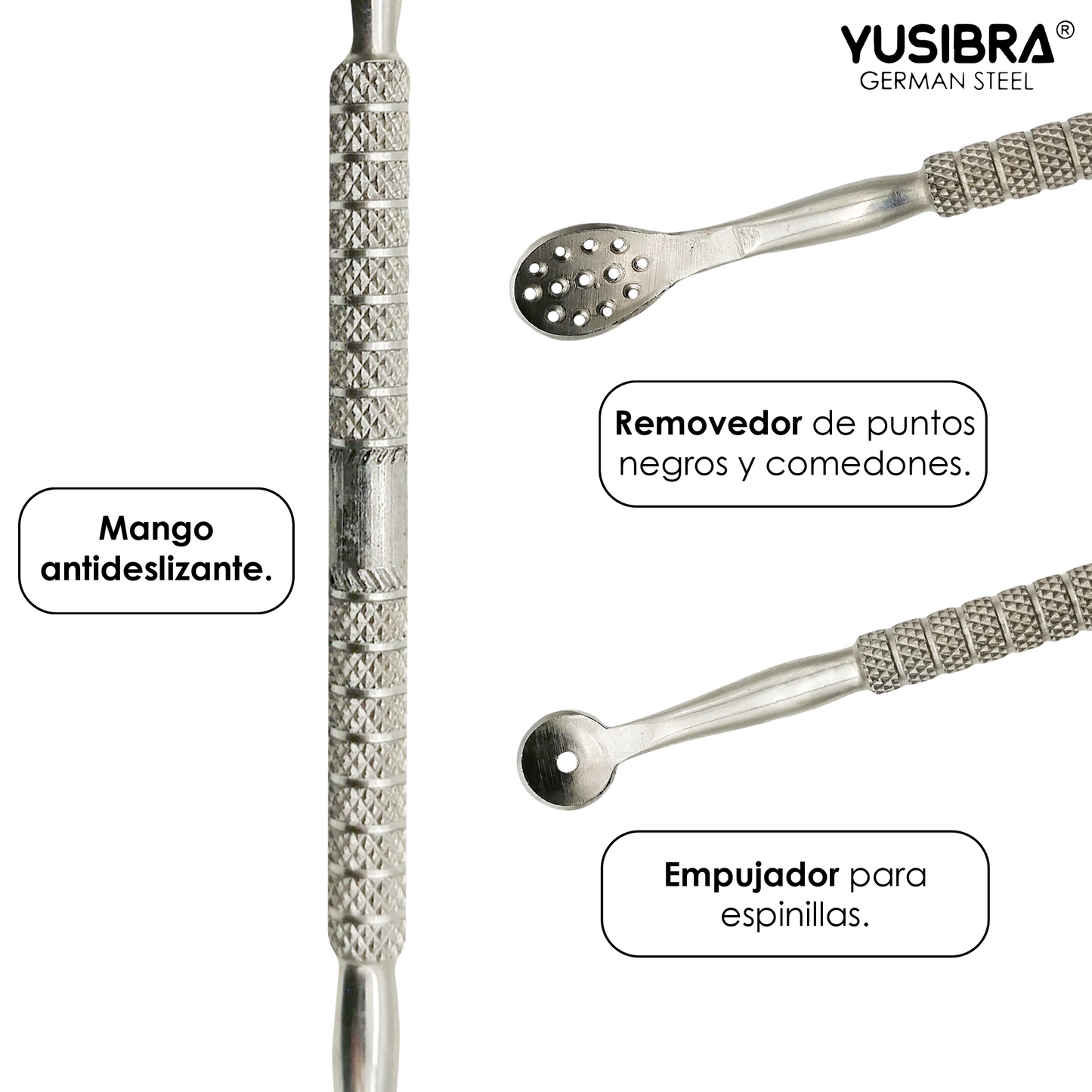 Bisturí De Acero Inoxidable Dos Caras | Removedor de Espinillas Y Extractor de Puntos Negros| Art. 302 Empujador para Espinillas