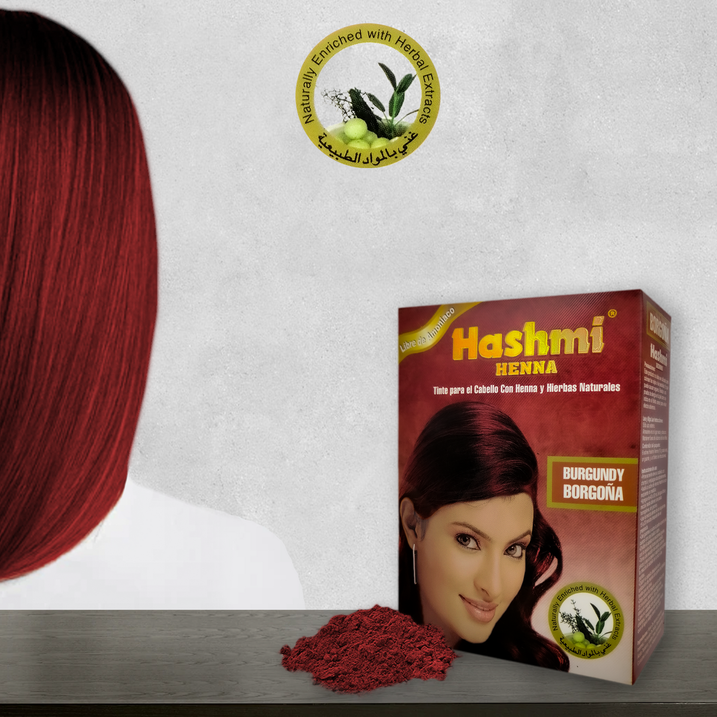 Henna Tinte para Cabello Hashmi (BURGUNDY) 100% Natural | 5 PIEZAS