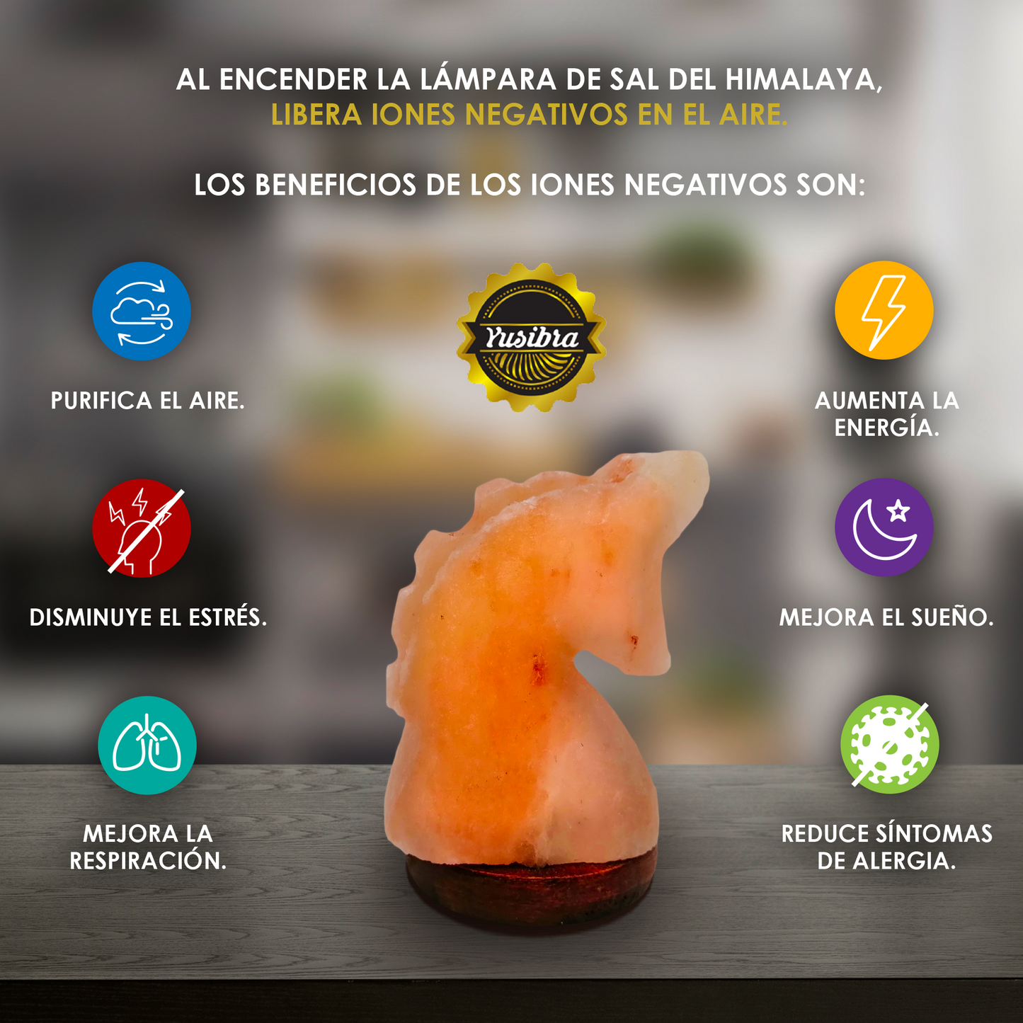 Lámpara de Sal Del Himalaya USB Figura Caballo con Foco LED