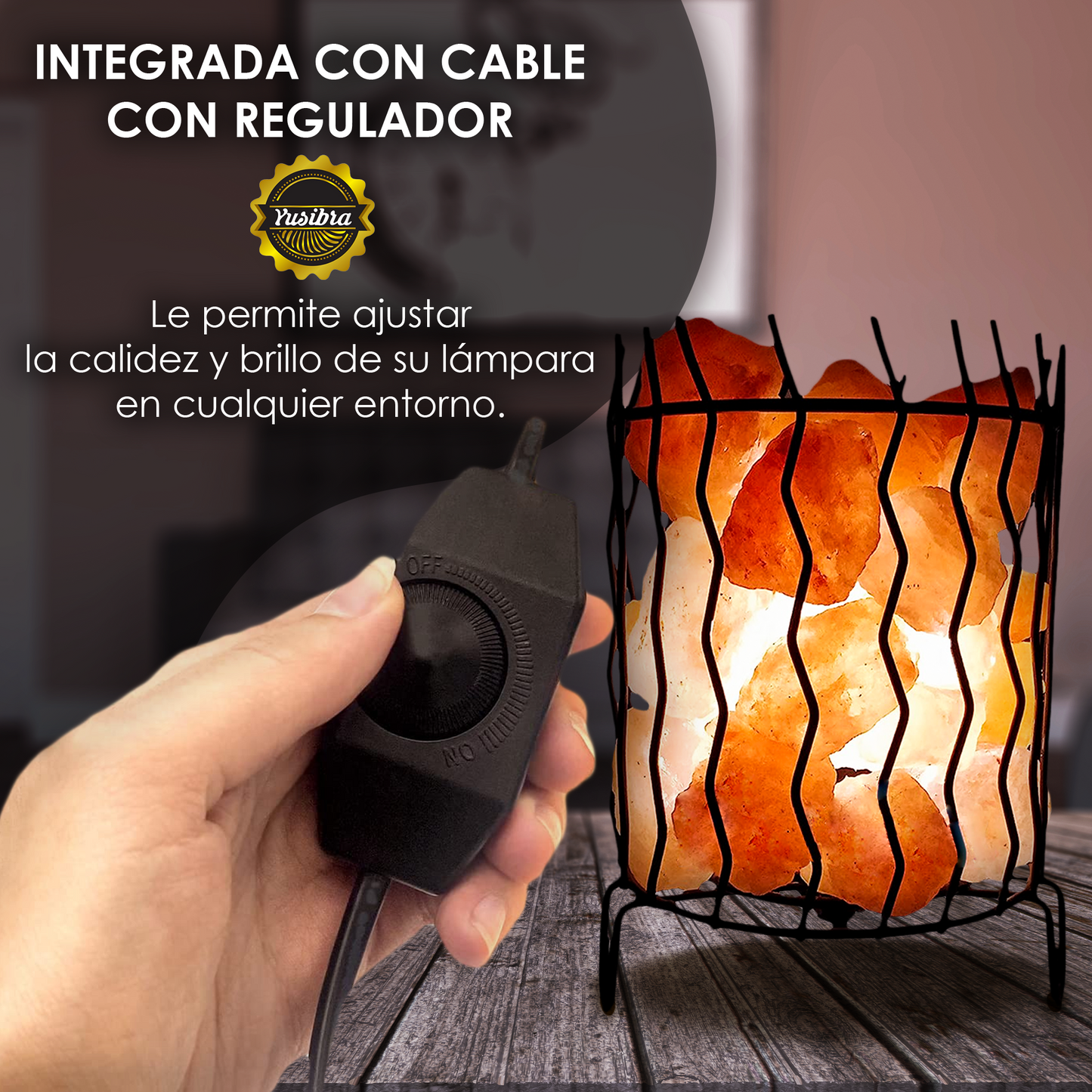 Lámpara de Sal Del Himalaya Figura Canasta Cilíndrica con Cuarzo de Sal | Con cable Regulador y Focos