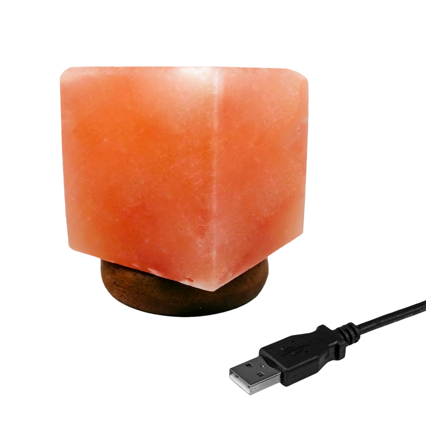 Lámpara de Sal Del Himalaya USB Figura Cubo con Base Redonda con Foco LED