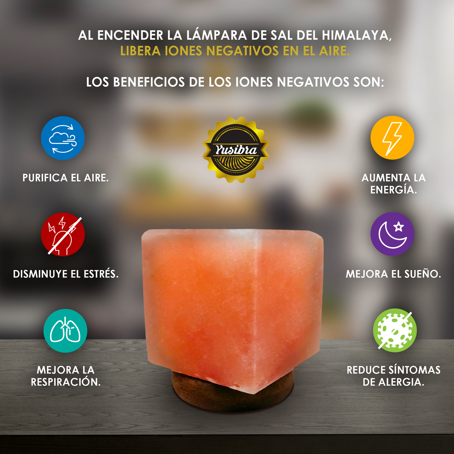 Lámpara de Sal Del Himalaya USB Figura Cubo con Base Redonda con Foco LED