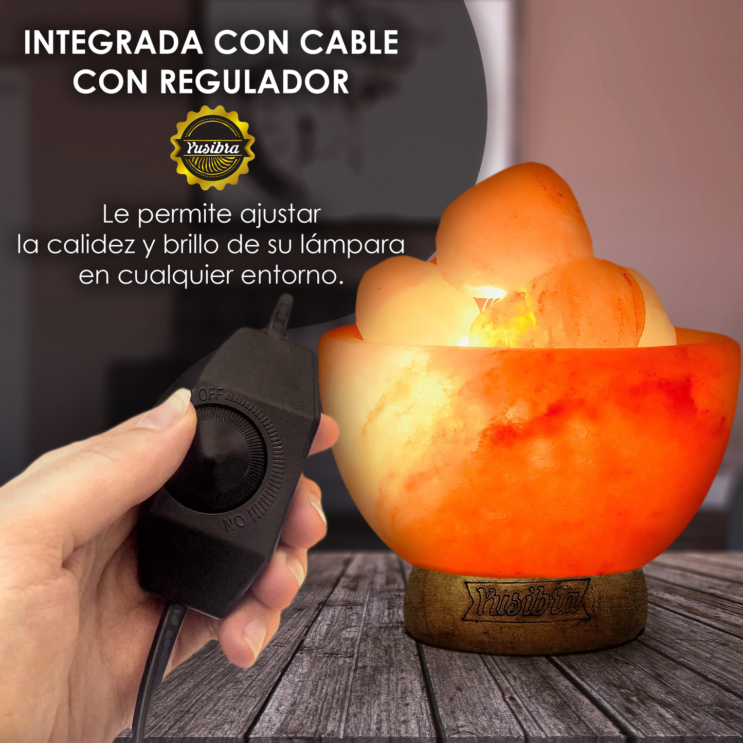 Lámpara de Sal Del Himalaya Figura Cuenco Redondo con Corazones de Sal | Con cable Regulador y Focos