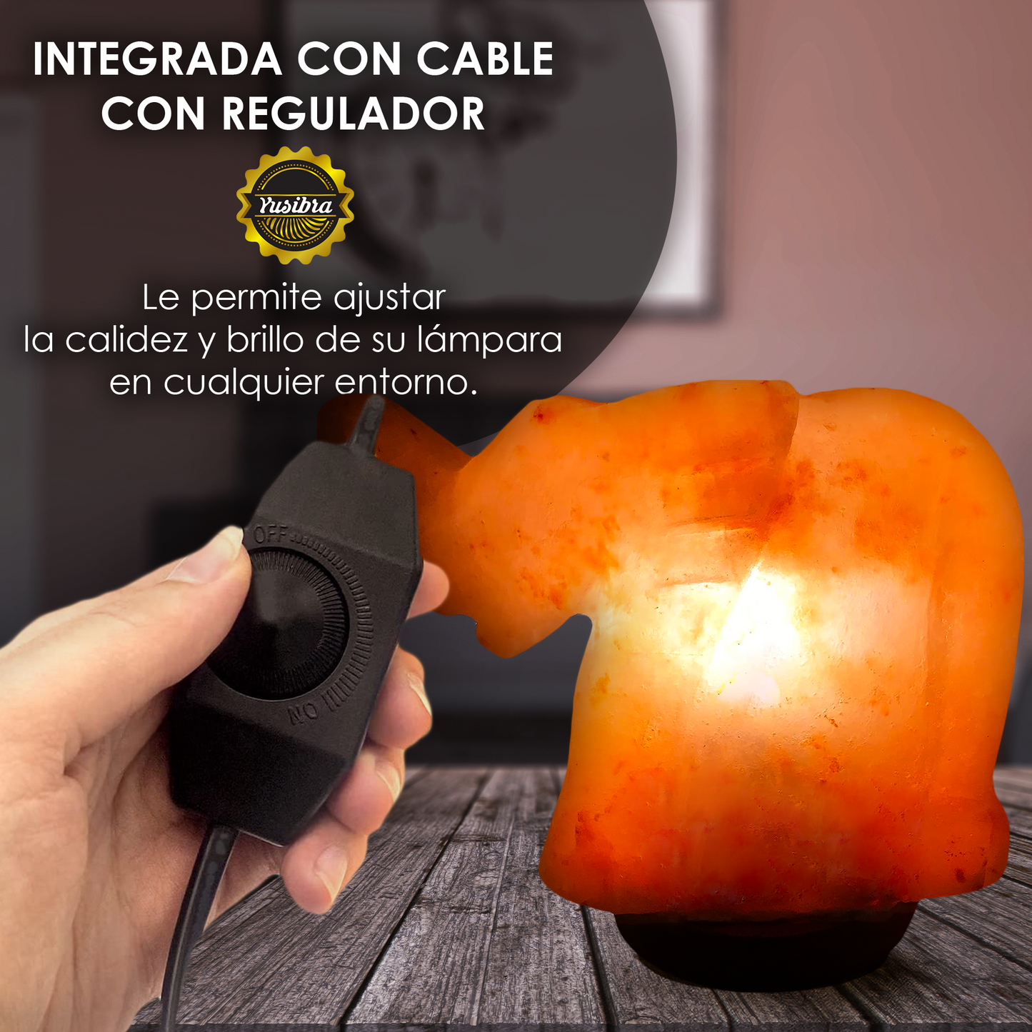 Lámpara de Sal Del Himalaya Figura Elefante | Con cable Regulador y Focos