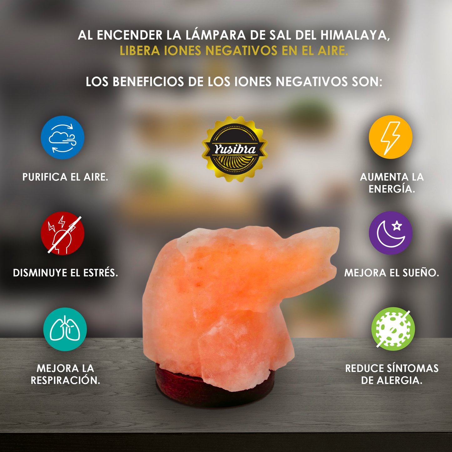 Lámpara de Sal Del Himalaya USB Figura Elefante con Foco LED