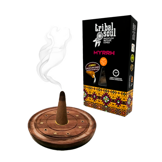 Incienso Tribal Soul Cono Efecto Cascada | Aroma: MYRRH + Porta incienso PLATO | 1 PZ