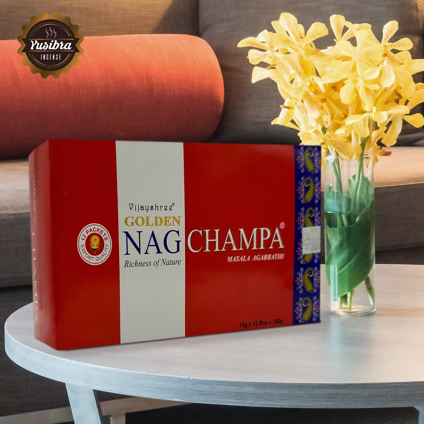 Incienso Nag Champa GOLDEN | Varitas de Incienso | Caja de 12PZ con Porta Incienso COFRE