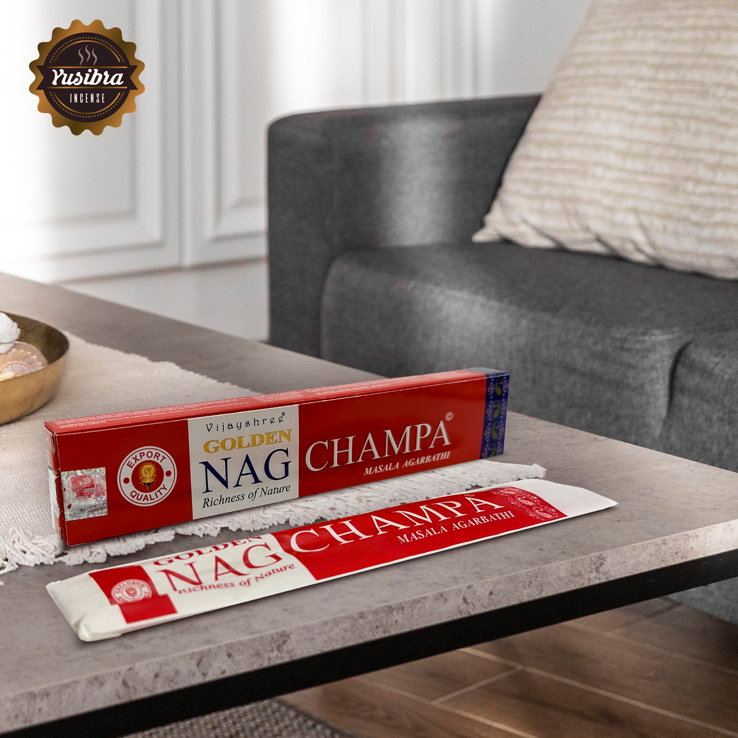 Incienso Nag Champa GOLDEN | Varitas de Incienso | Caja de 12PZ con Porta Incienso TABLITA