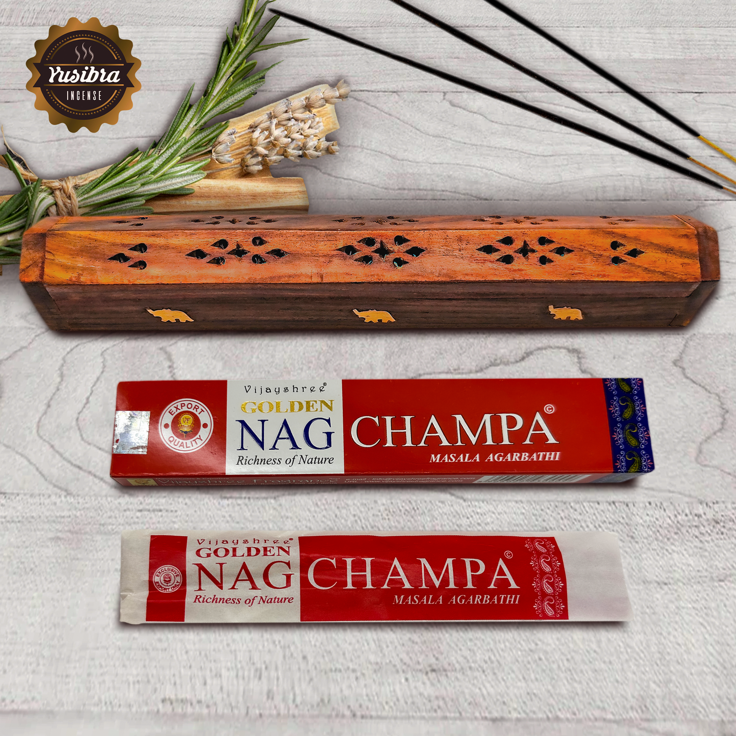 Incienso Nag Champa GOLDEN | Varitas de Incienso | Caja de 12PZ con Porta Incienso COFRE