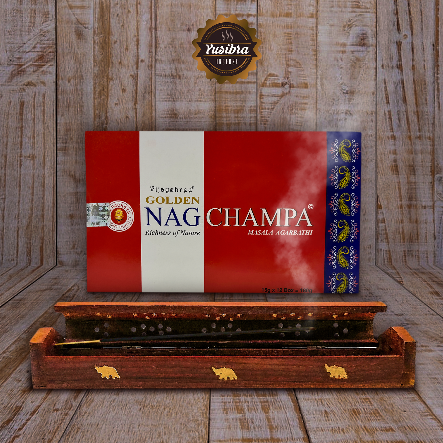 Incienso Nag Champa GOLDEN | Varitas de Incienso | Caja de 12PZ con Porta Incienso COFRE