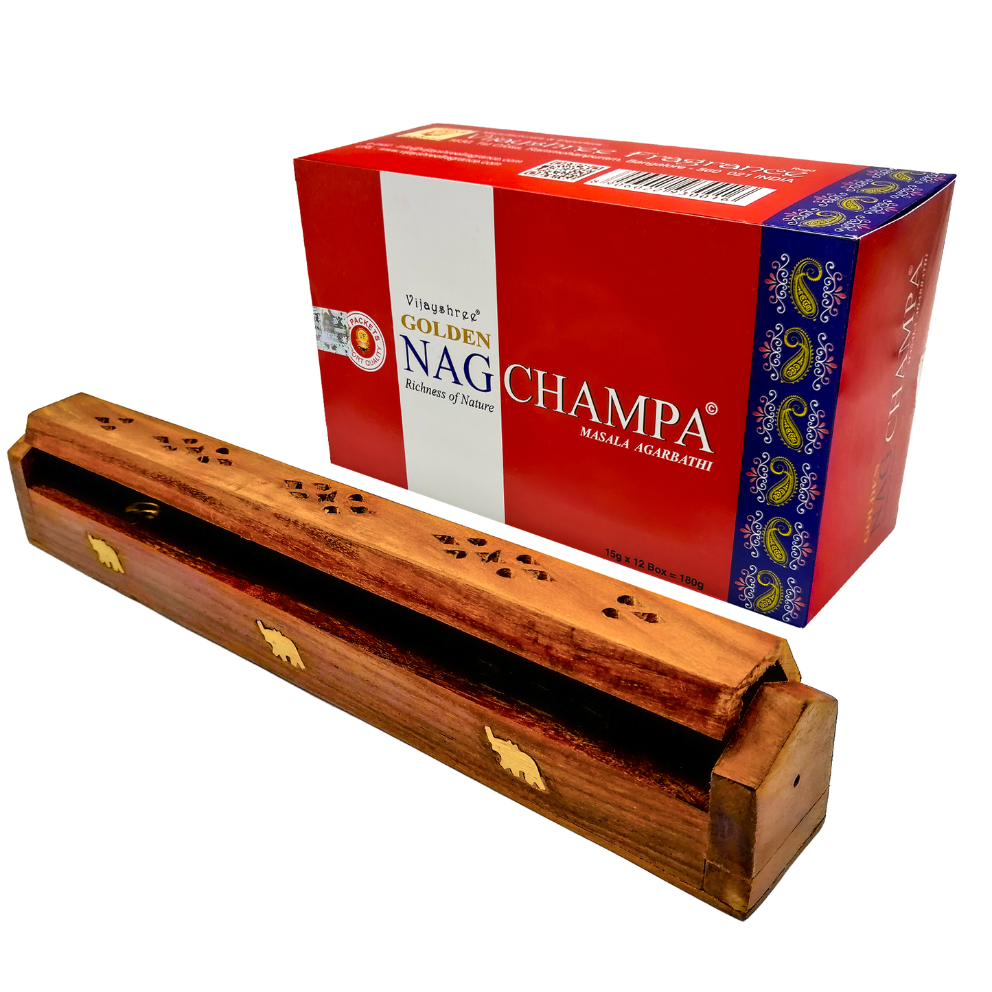 Incienso Nag Champa GOLDEN | Varitas de Incienso | Caja de 12PZ con Porta Incienso COFRE