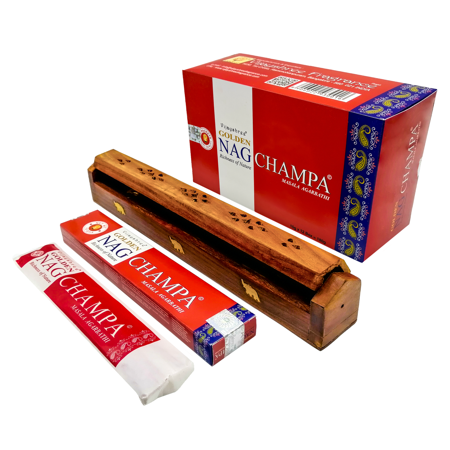 Incienso Nag Champa GOLDEN | Varitas de Incienso | Caja de 12PZ con Porta Incienso COFRE