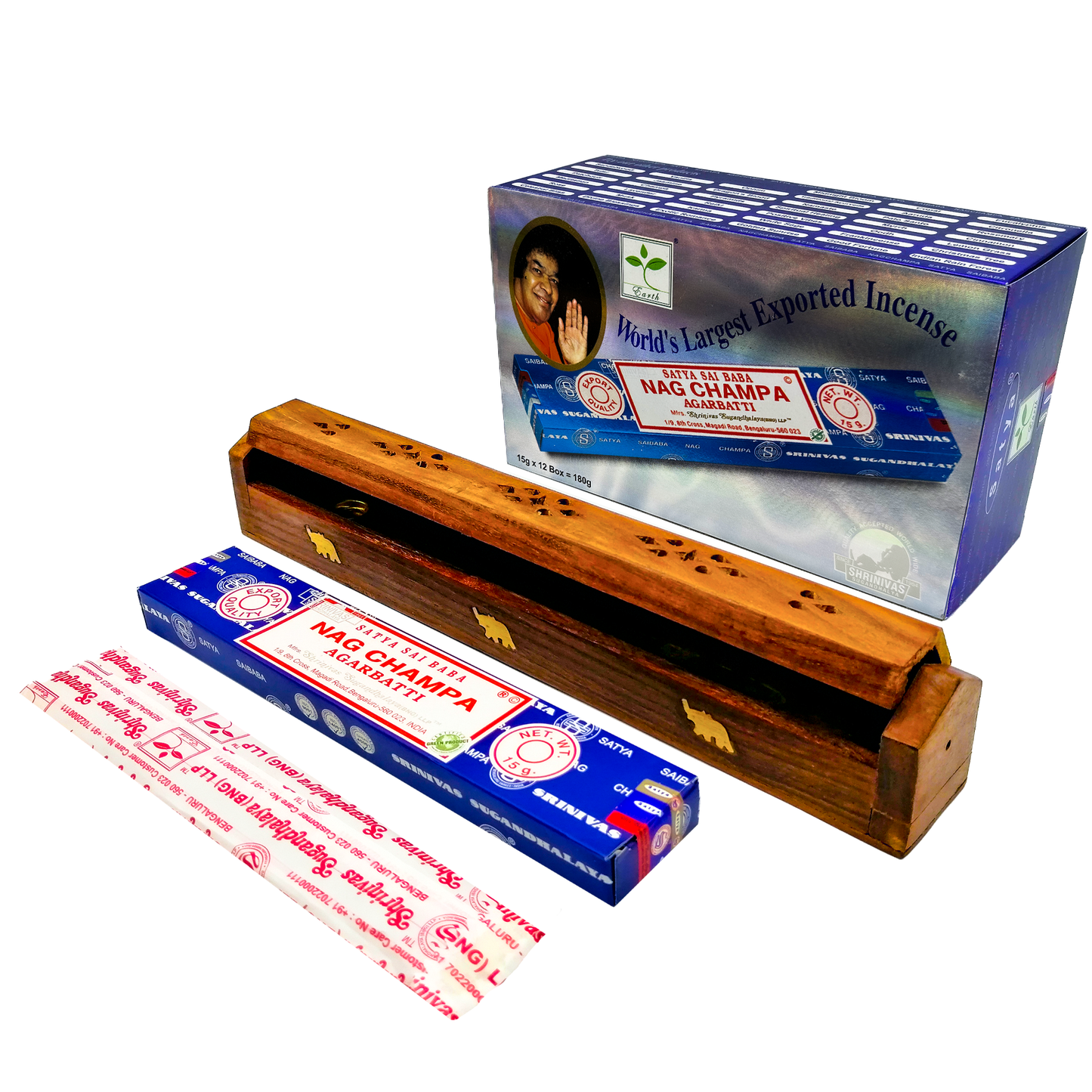 Incienso Nag Champa Agarbatti | Varitas de Incienso | Caja de 12PZ con Porta Incienso COFRE