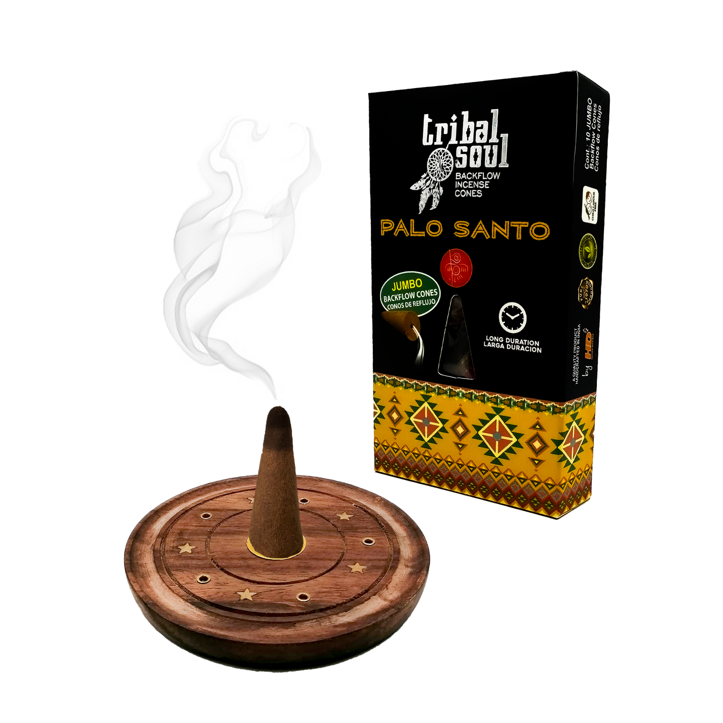 Incienso Tribal Soul Cono Efecto Cascada | Aroma: PALO SANTO + Porta incienso PLATO | 1 PZ