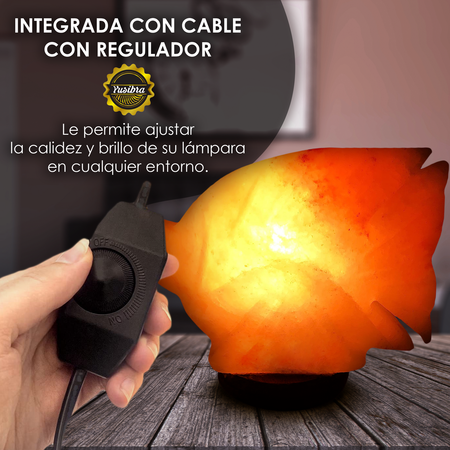 Lámpara de Sal Del Himalaya Figura Pez | Con cable Regulador y Focos