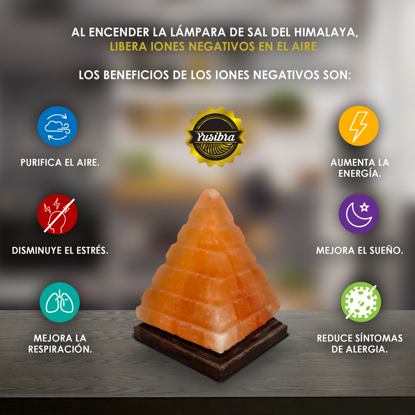 Lámpara de Sal Del Himalaya USB Figura Pirámide Cuadros con Foco LED