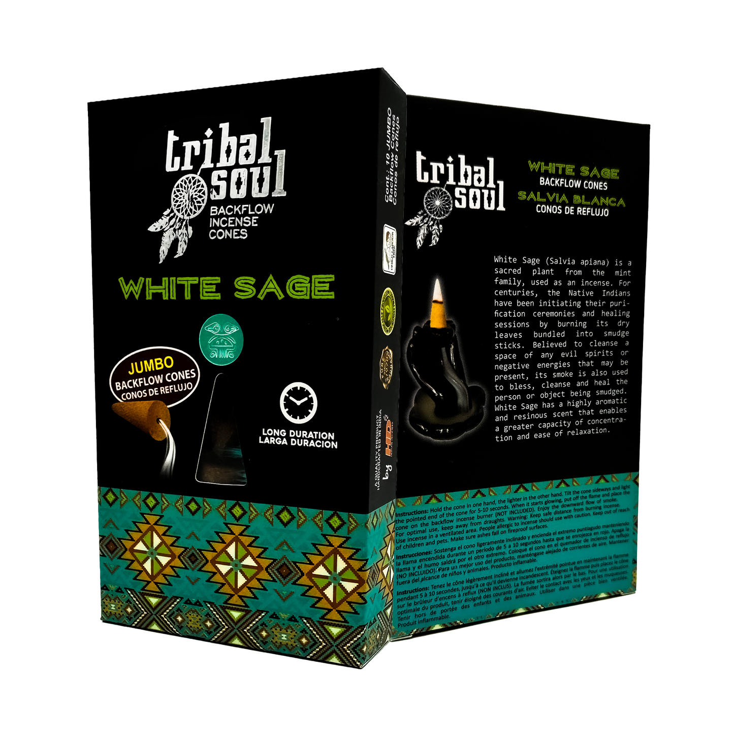 Incienso Tribal Soul Cono Efecto Cascada | Aroma: WHITE SAGE + Porta incienso PLATO | 1 PZ