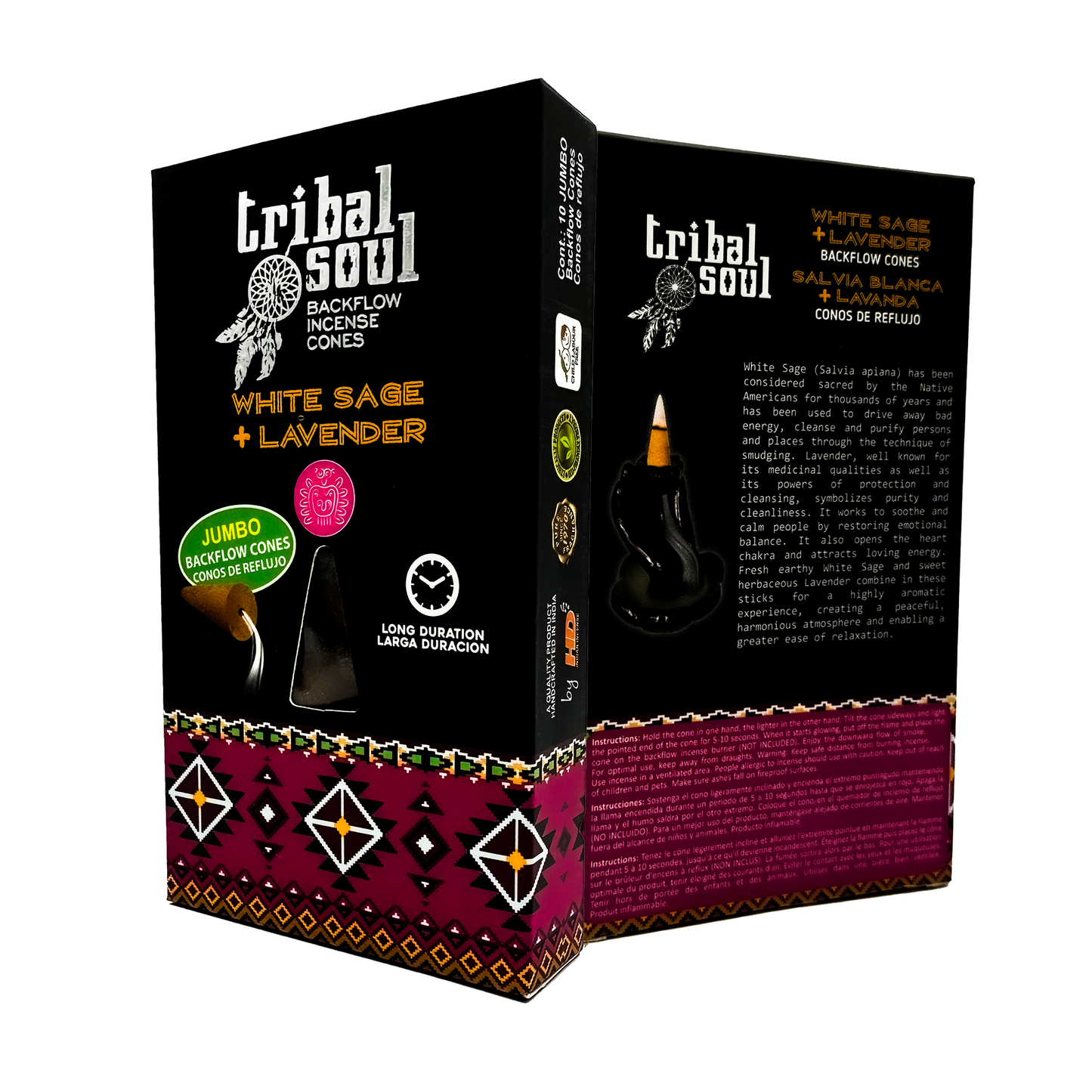 Incienso Tribal Soul Cono Efecto Cascada | Aroma: WHITE SAGE + LAVENDER + Porta incienso PLATO | 1 PZ