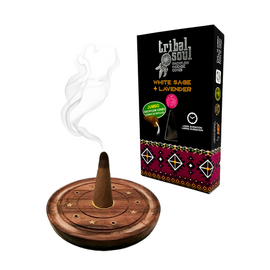 Incienso Tribal Soul Cono Efecto Cascada | Aroma: WHITE SAGE + LAVENDER + Porta incienso PLATO | 1 PZ