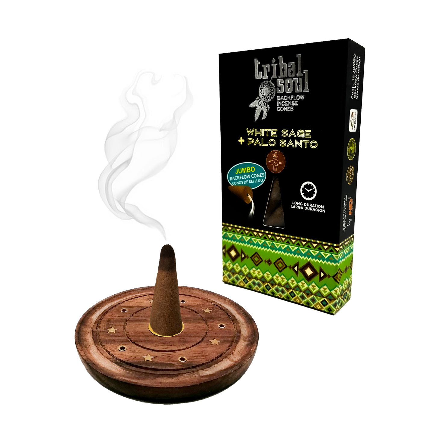 Incienso Tribal Soul Cono Efecto Cascada | Aroma: WHITE SAGE + PALO SANTO + Porta incienso PLATO | 1 PZ